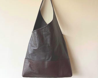Dark Brown Leather Hobo Bag: Minimalist Shoulder Tote