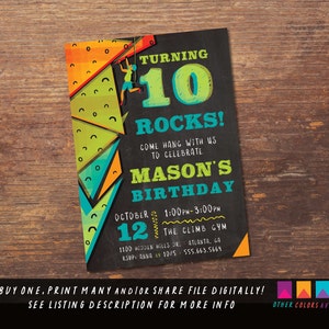 Rock Climbing Birthday Invitation: Colorful Chalkboard Design (Digital Printable)