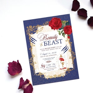 Beauty or Beast gender reveal invitation, he or she what will it be, belle, roses, custom, baby shower invitations, boy or girl, beast theme