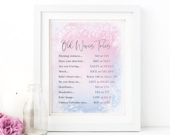 Old Wives Tales Winter Gender Reveal Sign, Snowflake Printable (Digital Download)