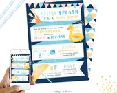 Pool Party Baby shower invitation, Splish Splash baby Bash, Summer baby shower invitations, pool party baby shower ideas, rubber duck