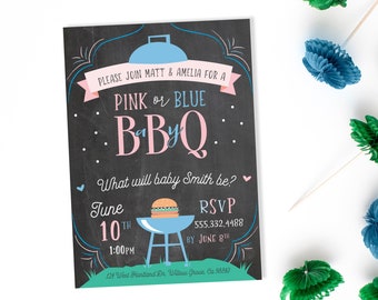 BBQ Gender Reveal Invitation: Chalkboard BabyQ (Printable)