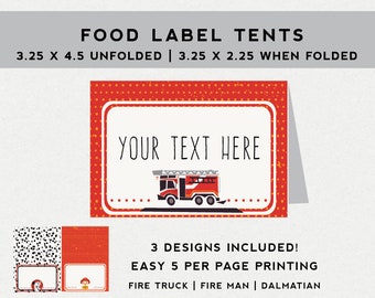 Firetruck Fire Truck Party Fireman Firefighter Tent Cards Dalmation Fire Truck Food Labels INSTANT DOWNLOAD Printable Place Cards
