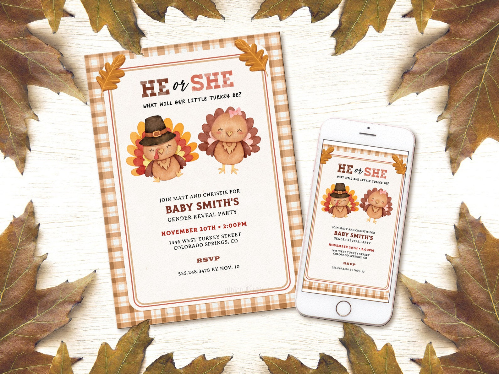Turkey Gender Reveal Invitation Template Thanksgiving Gender Etsy
