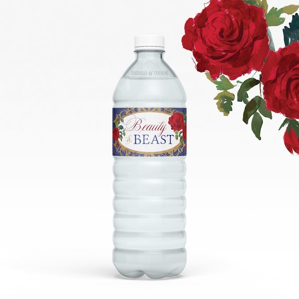 Beauty or Beast Printable Water Bottle Labels, Beauty or Beast Gender Reveal Party, Beauty and the beast label, 8.25x2, Instant download