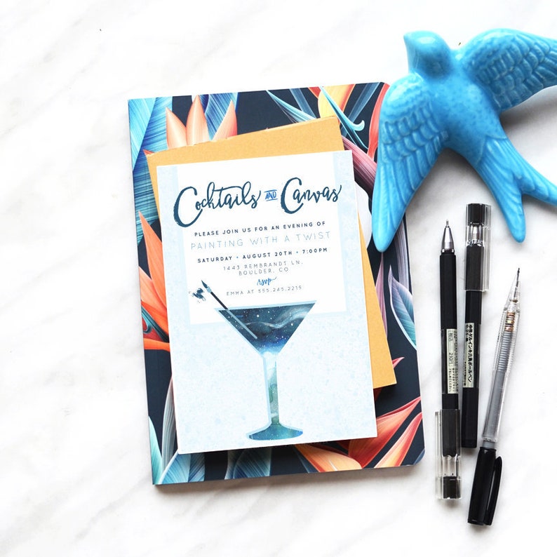 Cocktails and Canvas Painting Party Invitation Art Party Etsy