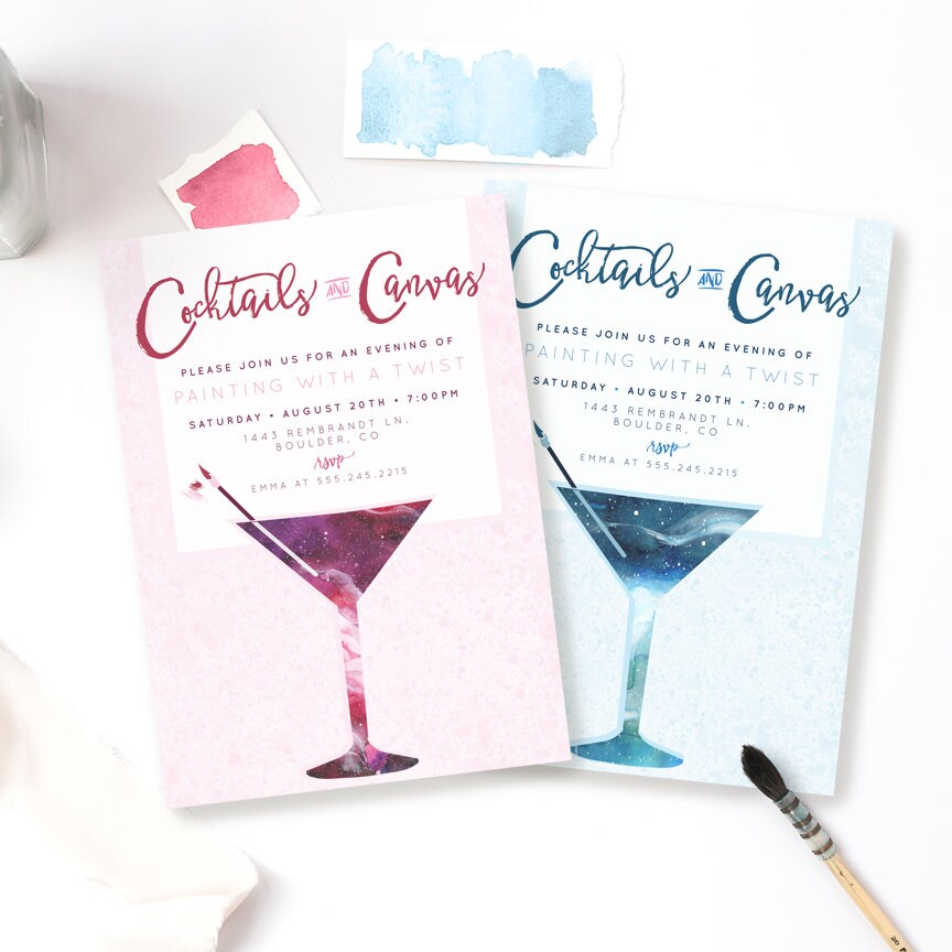 Cocktails And Canvas Painting Party Invitation Art - Paint And Sip Boulder Co Cocktails And Canvas Painting Party Invitation Art - Paint And Sip Boulder Co