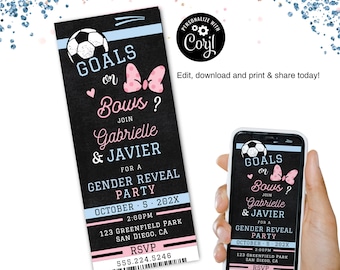 Goals or Bows Gender Reveal Ticket Invitation (Digital Download)