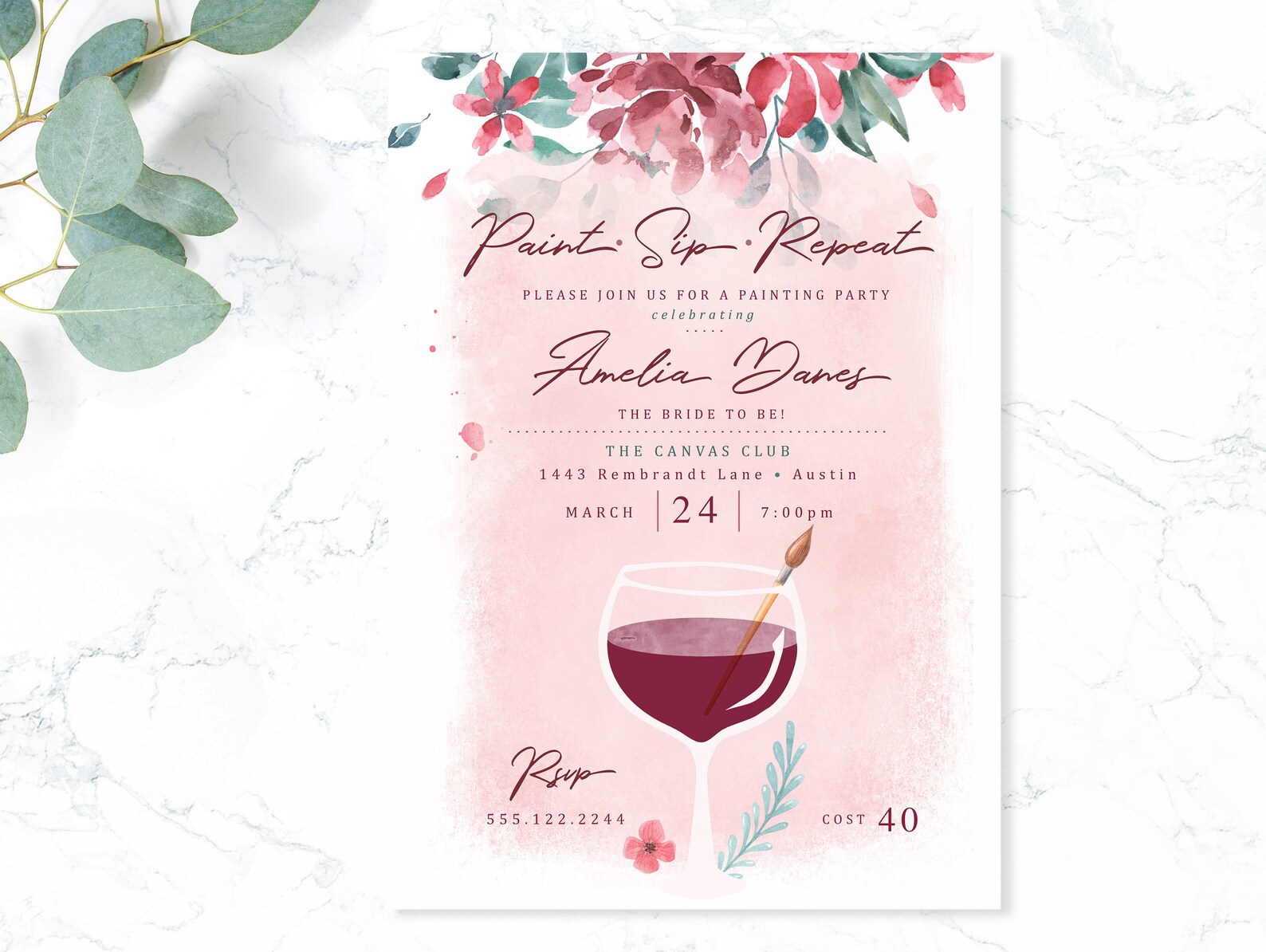 Paint Sip Repeat Painting Party Invitation Adult Birthday Etsy