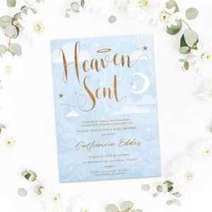 Heaven Sent Baby Shower Invitation Template, Boy Baby Shower, Baby Boy ...