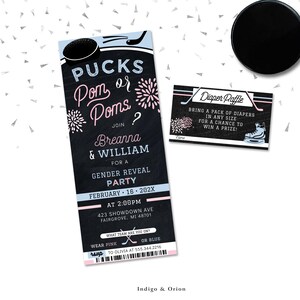 Hockey Gender Reveal Invitation: Pucks or Pom Poms, Pink or Blue (Digital Download)