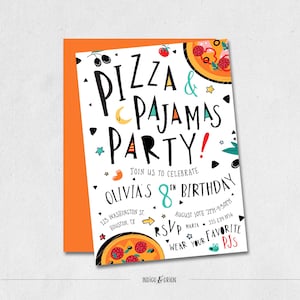 Pizza and pajamas Invitation, pizza and pjs birthday party invites, printable sleepover party invitations, 8th, 9th, 10th.. boy or girl kids
