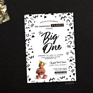 Notorious One Birthday Invitation: 90s Hip Hop Photo Party (Digital)