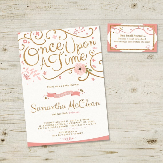 Once Upon A Time Baby Shower Invitation And Free Bring Book Insert Card Girl Storybook Fairytale Princess Invite