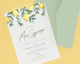 Main Squeeze Lemon Bridal Shower invitation, She found her main squeeze invite, digital printable 5x7 bridal shower invitations