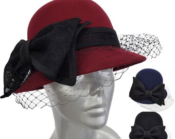 Women's Chenille Ribbon Wool Felt Hat Packable Adjustable Cold weather seasons 