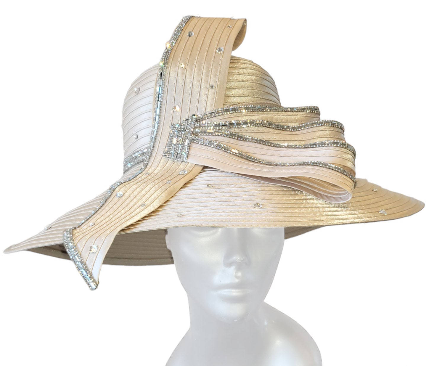 Satin Ribbon Church Hat: Crystal Rhinestone Bow, Special  display picture 2