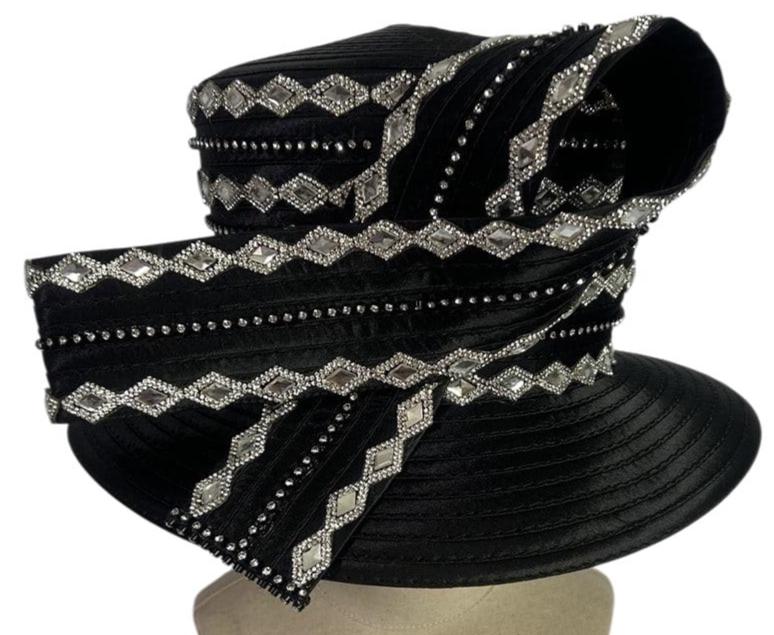 Satin Ribbon Church Hat: Rhinestone Couture Derby Hat - Etsy display picture 3