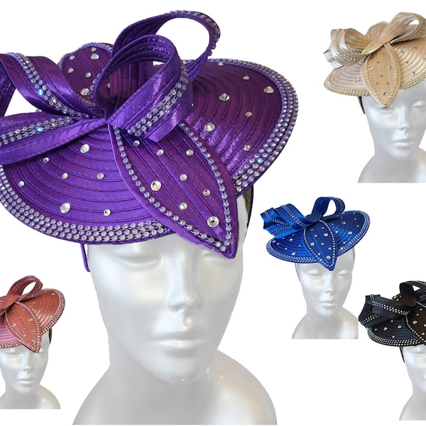 Designer Couture Church Fascinator Hat, Rhinestones, Weddings, Derby, tea party, bridal