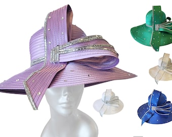 Designer couture dressy satin ribbon hat perfect for church, weddings, or any special occasion