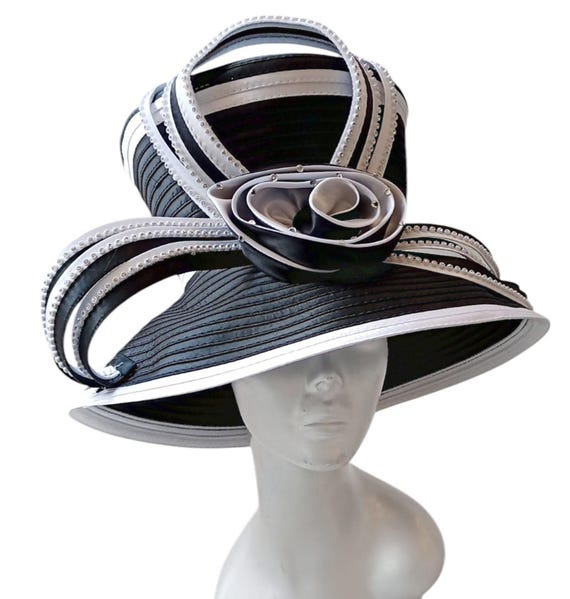 Church Hat, Mother\'s Day Hat, Kentucky Derby Hat Kentucky Derby Hat. Formal hat. Del Mar , Black hat. Royal  main image 3