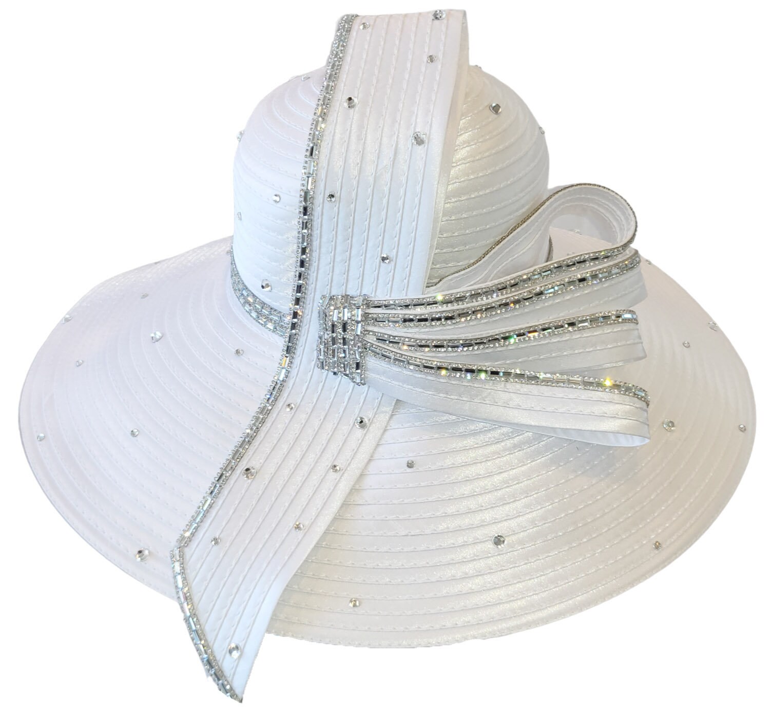 Satin Ribbon Church Hat: Crystal Rhinestone Bow, Special  display picture 3