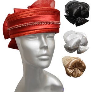 Women&#39;s Satin Ribbon Designer Couture Church Kentucky Derby Wedding Bridal Special Occasions Hat cloche