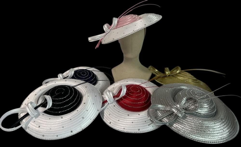 Satin Ribbon Fascinator Hat: Rhinestone Brim, Derby Weddings  display picture 1