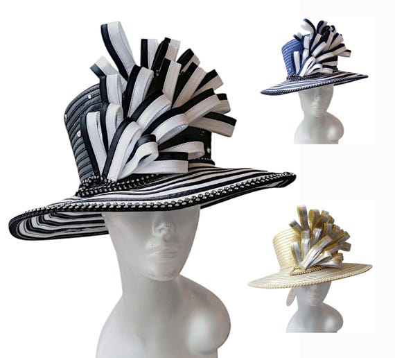 Two-tone Satin Kentucky Derby Hat: Rhinestone Flower  display picture 2