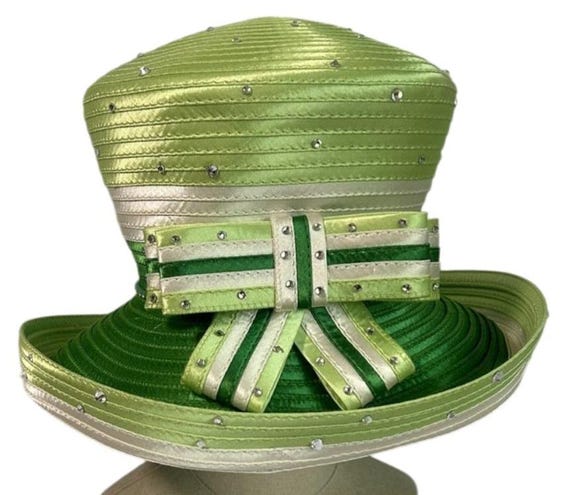 Rhinestone Trimmed 3-tone Satin Derby Hat: Couture Special  display picture 3