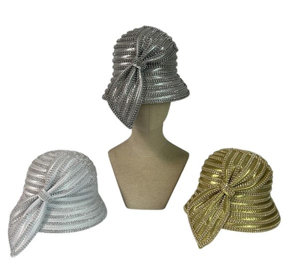 Rhinestone Satin Cloche Hat: Couture Derby Church Hat - Etsy display picture 3