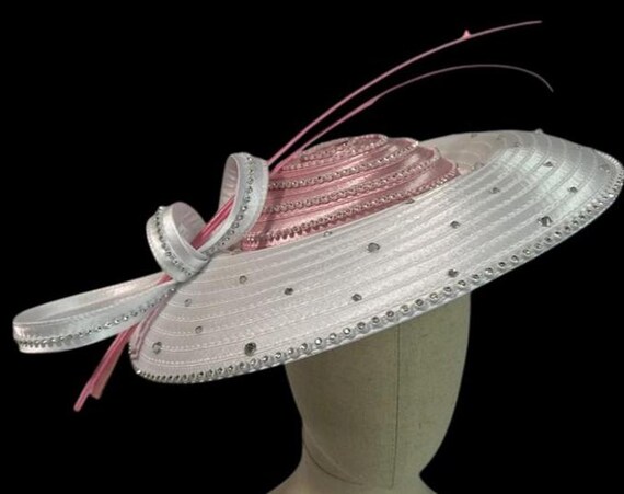 Satin Ribbon Fascinator Hat: Rhinestone Brim, Derby Weddings 