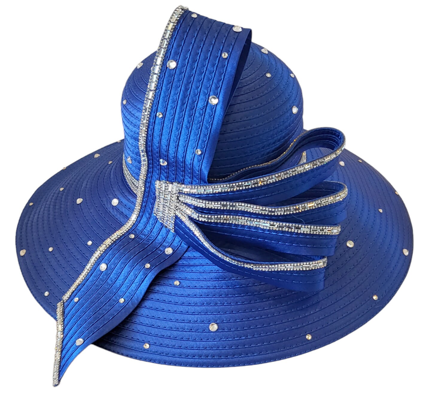 Satin Ribbon Church Hat: Crystal Rhinestone Bow, Special 