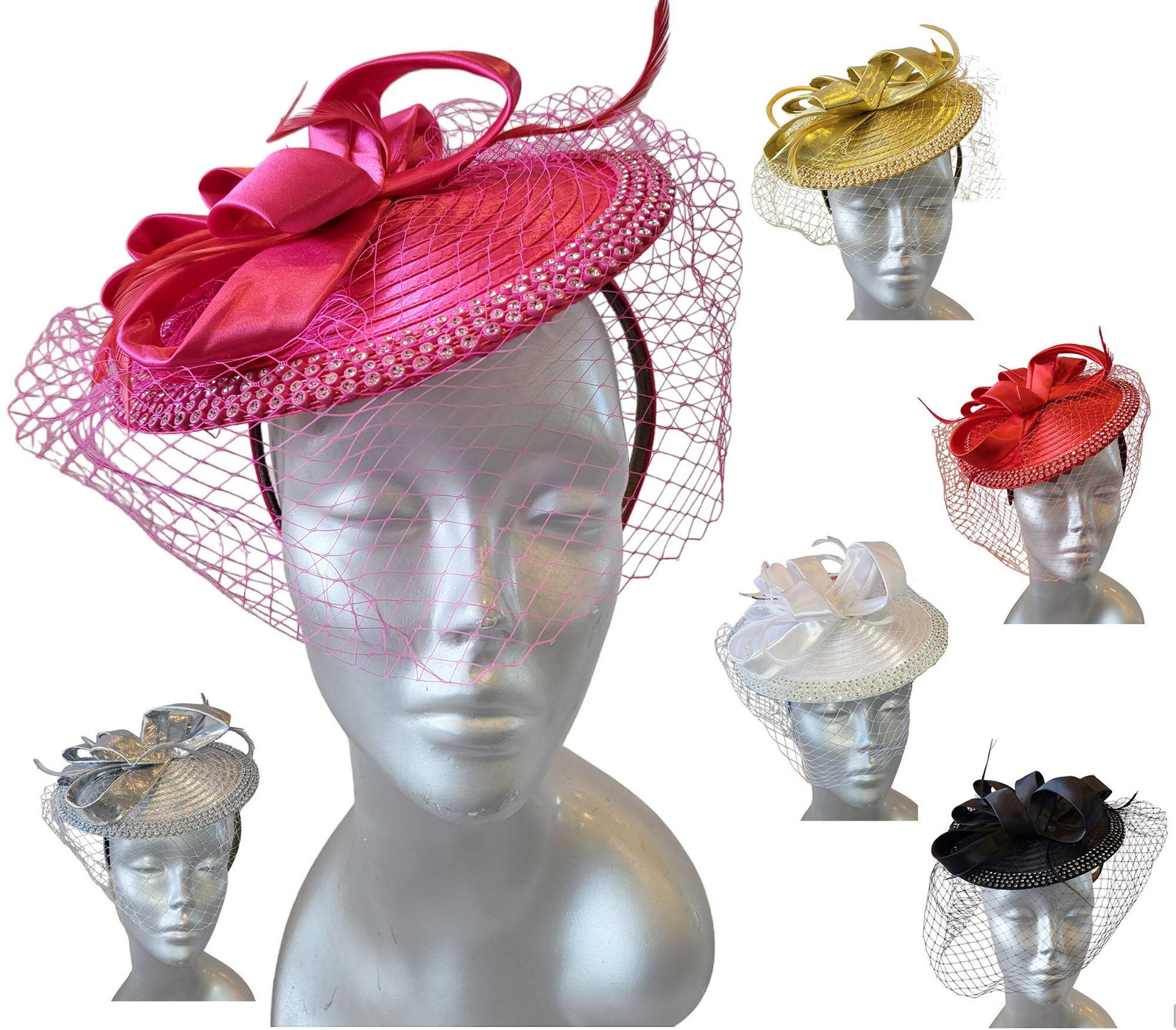 Designer Couture Church Fascinator Hat, Rhinestones 
