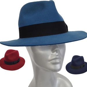 Wollfilz Hut, Fedora Stil für Männer oder Frauen, erhältlich in Marine, Blau, Burgund