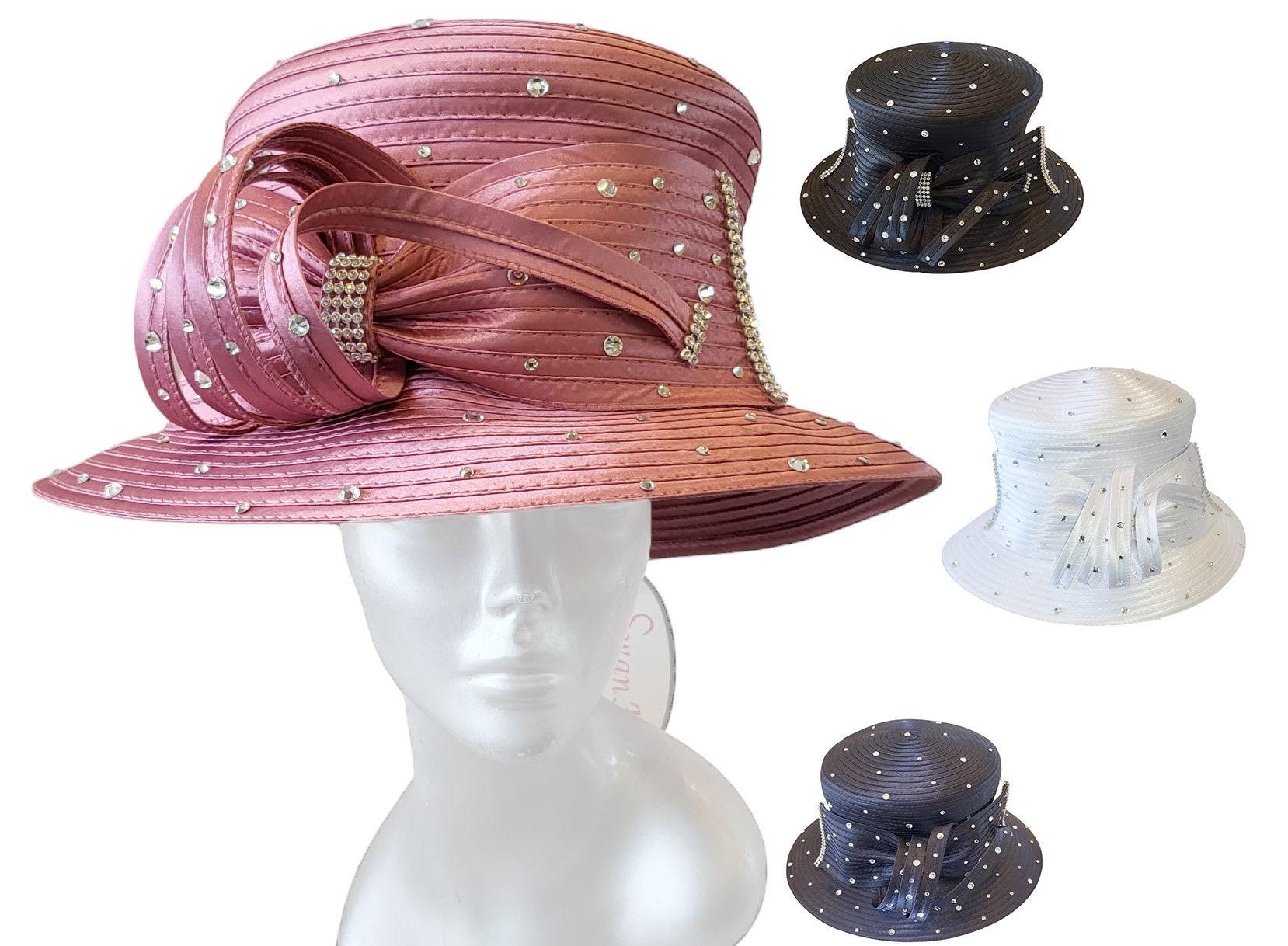 Satin Ribbon Church Hat: Couture Rhinestone Bow, Special  display picture 1
