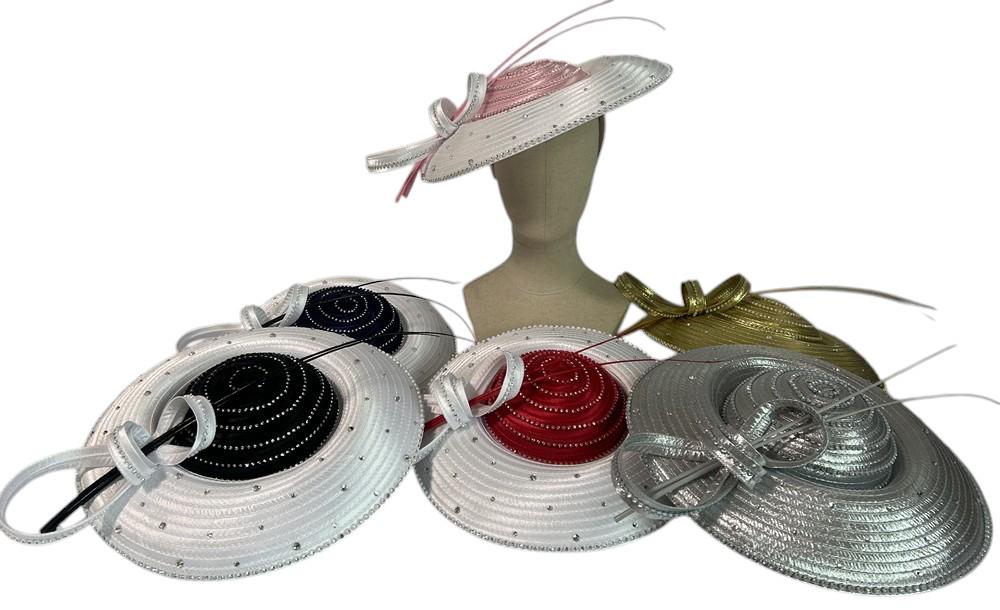 Satin Ribbon Fascinator Hat: Rhinestone Brim, Derby Weddings  display picture 1