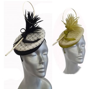 Womens Unique designer couture 2 tone straw sinamay cocktail fascinator