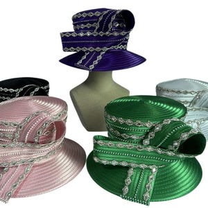 Designer Couture Satin Derby Hat: Rhinestone Bow, Special  display picture 3