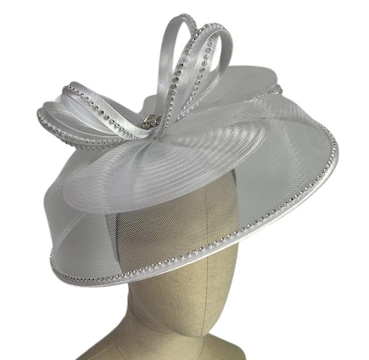 Satin Ribbon Fascinator Hat: Rhinestone Brim, Derby Weddings  display picture 3