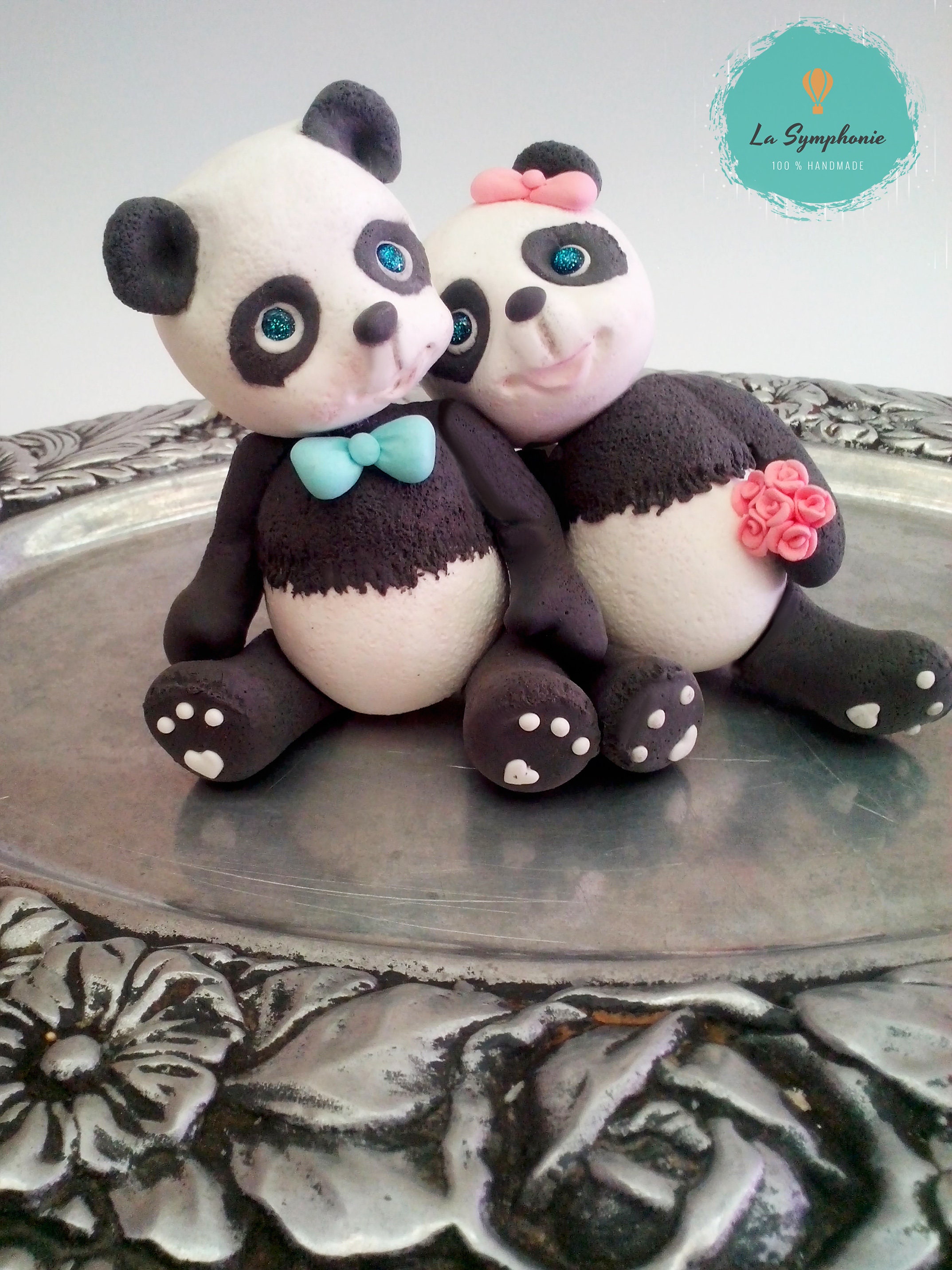 Panda wedding. Panda bride and groom wedding cake topper clay | Etsy