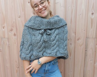 Chauffe-épaules gris tricoté main " Oslo ", en  laine et acrylique