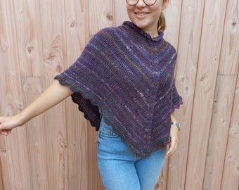 Poncho pour femme en laine Noro et baby alpaga, violet, lilas, fait main, style décontracté, tricoté main en Bretagne. Possible aussi en kit