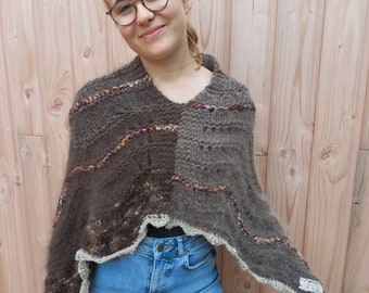 Poncho " Châtaignes", tout doux et très chaud, en angora, laine et soie