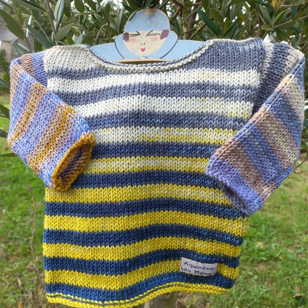 Pull bébé trois mois en pure laine mérinos lavable machine