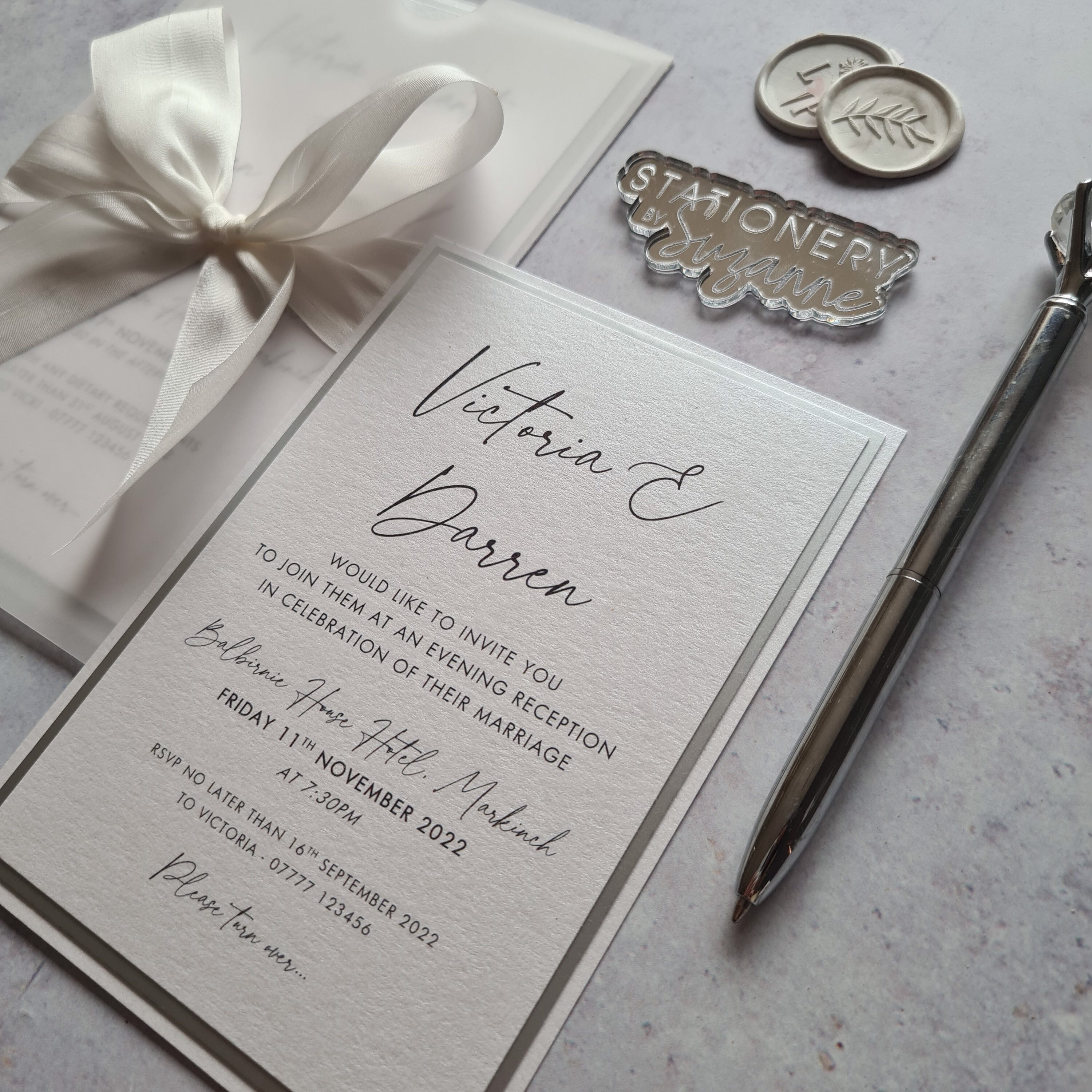 White Vellum Sleeve Wedding Invitation With Hand Dyed Silk Bow Etsy UK