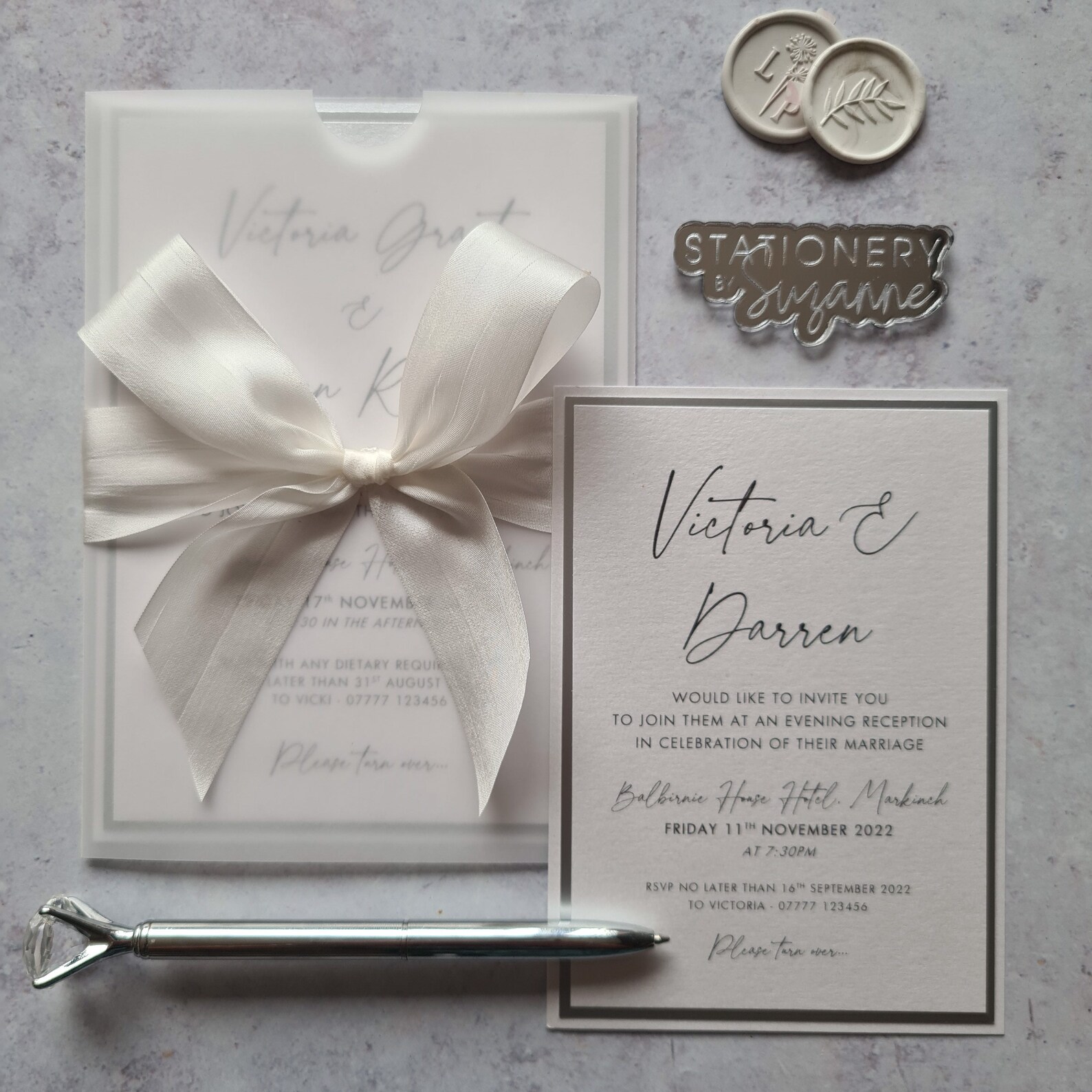 White Vellum Sleeve Wedding Invitation With Hand Dyed Silk Bow Etsy UK