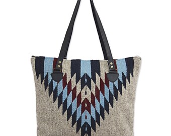 Wool Shoulder Bag with Geometric Diamond Pattern and Leather 'Diamond Bliss'