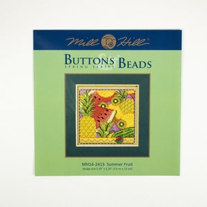 Knopen en kralen zomerfruit Mill Hill Kit, kruissteek- en kralenpakket, incl. geperforeerd papier, draden, kralen en naalden