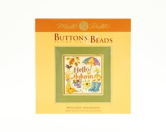 Hello Autumn Buttons and Beads Mill Hill Kit, Autumn Series, Cross Stitch and Bead Kit, incl perforated paper, threads, beads and needles